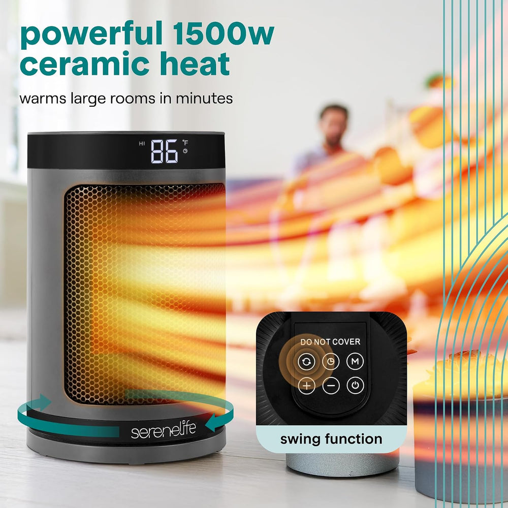 SereneLife Smart Space Heater – 1500W Indoor Electric Heater with Thermostat,...