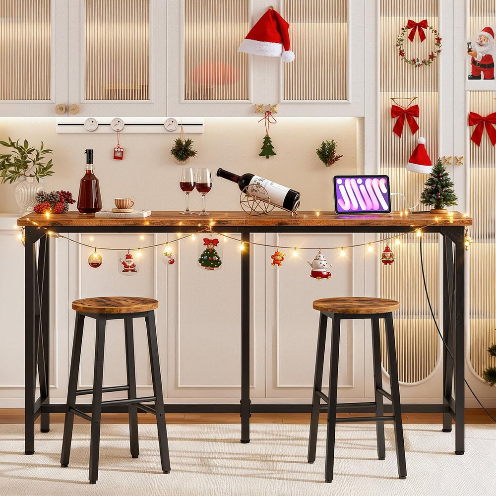 CHOEZON 63'' Bar Table, Kitchen Dining Table with Power Outlet and Fo...