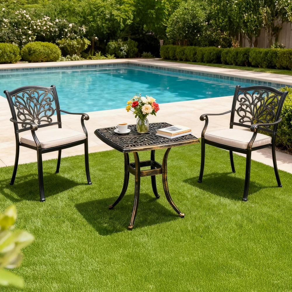VINGLI 21” Outdoor Side Table, Cast Aluminum All-Weather Patio Side Table Sma...