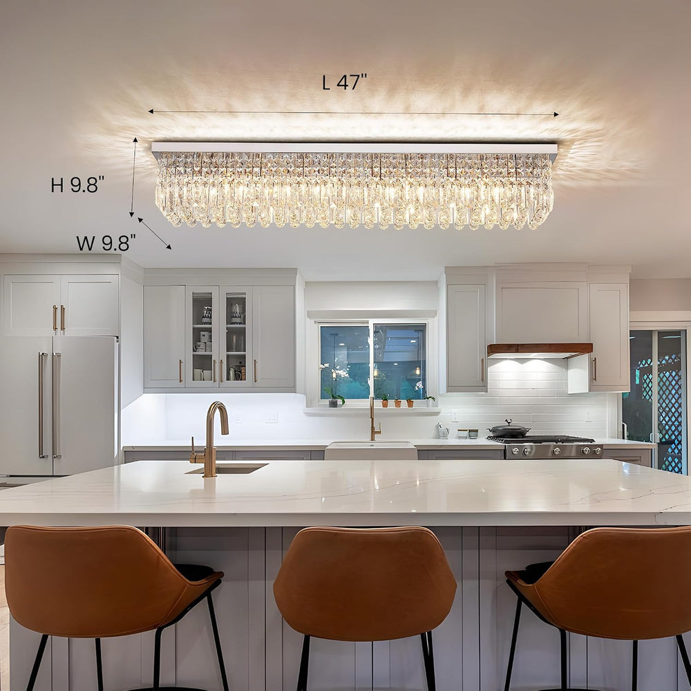 12-Lights Crystal Chandeliers Modern Crystal Rectangular Flush Mount Chandeli...
