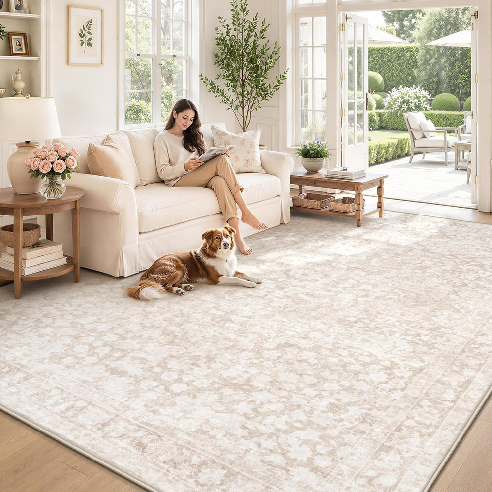 9x12 Area Rug for Living Room: Boho Vintage Washable Rug Non-Slip Soft Stain ...