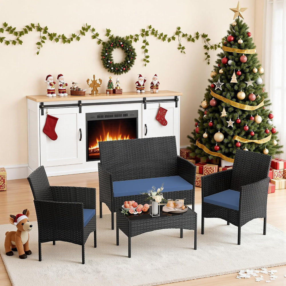 4 Pieces Patio Furniture Set Outdoor Conversation Set Rattan Furniture Set Wi...