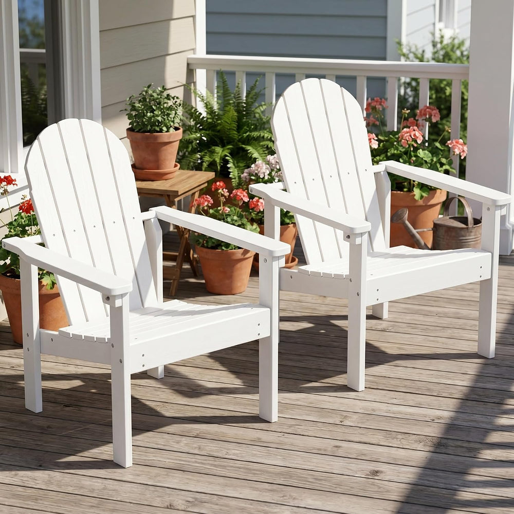 SERWALL HDPE Stackable Adirondack Chair,Space-Saving, White
