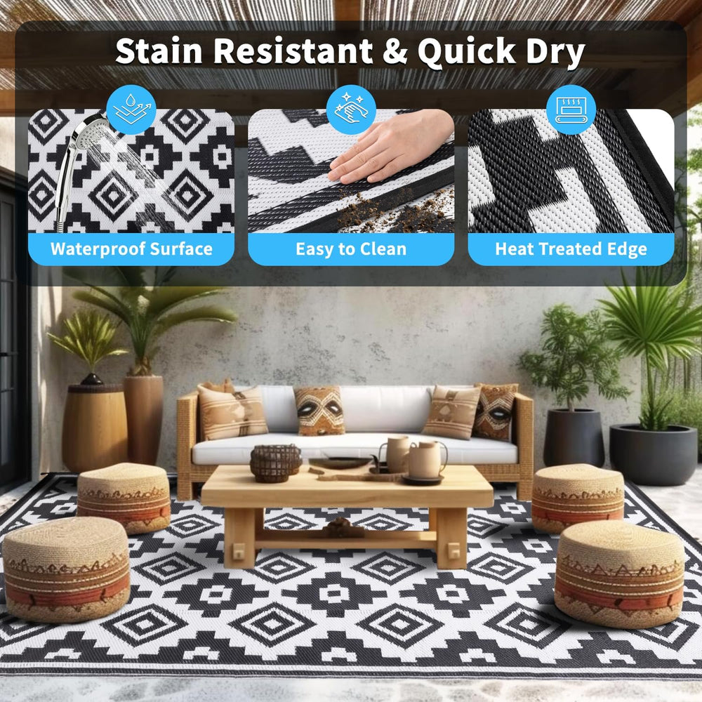 Shilucheng 8x10 ft Outdoor Rug for Patio, Modern Waterproof Area Rug