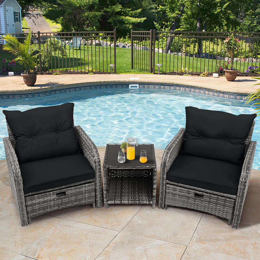 5 Pieces Wicker Outdoor Patio Chairs with Ottoman, PE Wicker Rattan Patio Con...