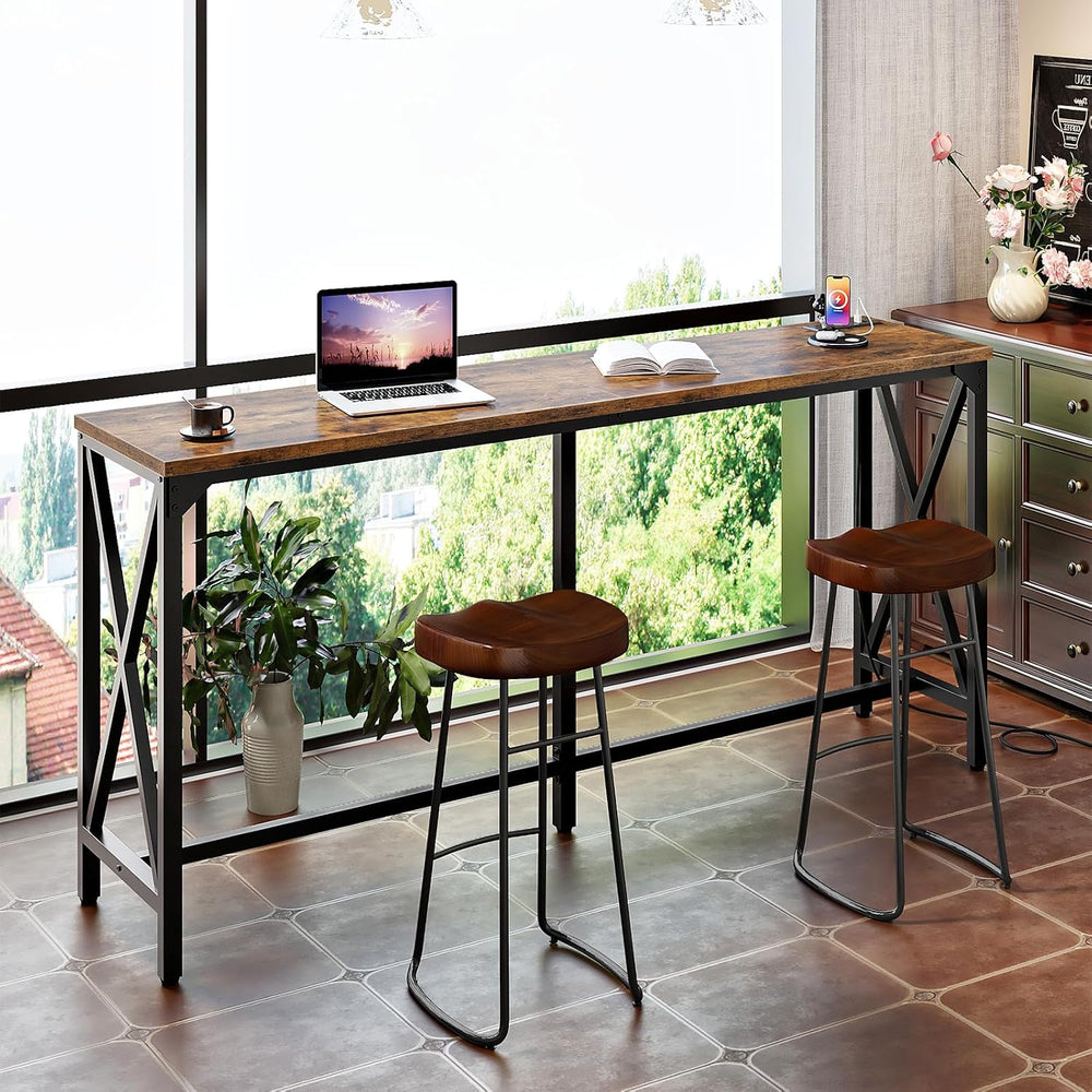 CHOEZON 63'' Bar Table, Kitchen Dining Table with Power Outlet and Fo...