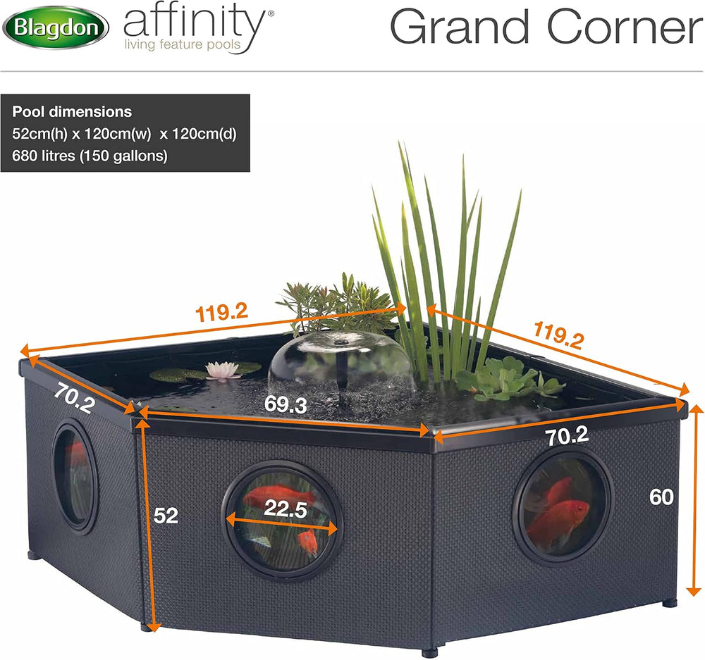 Blagdon Affinity Grand Corner Living Water Feature Patio Pool Pond, with Inpo...