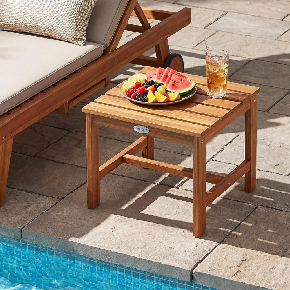 Tangkula Patio Acacia Wood Side Table, 17" Square End Table with Slatted...