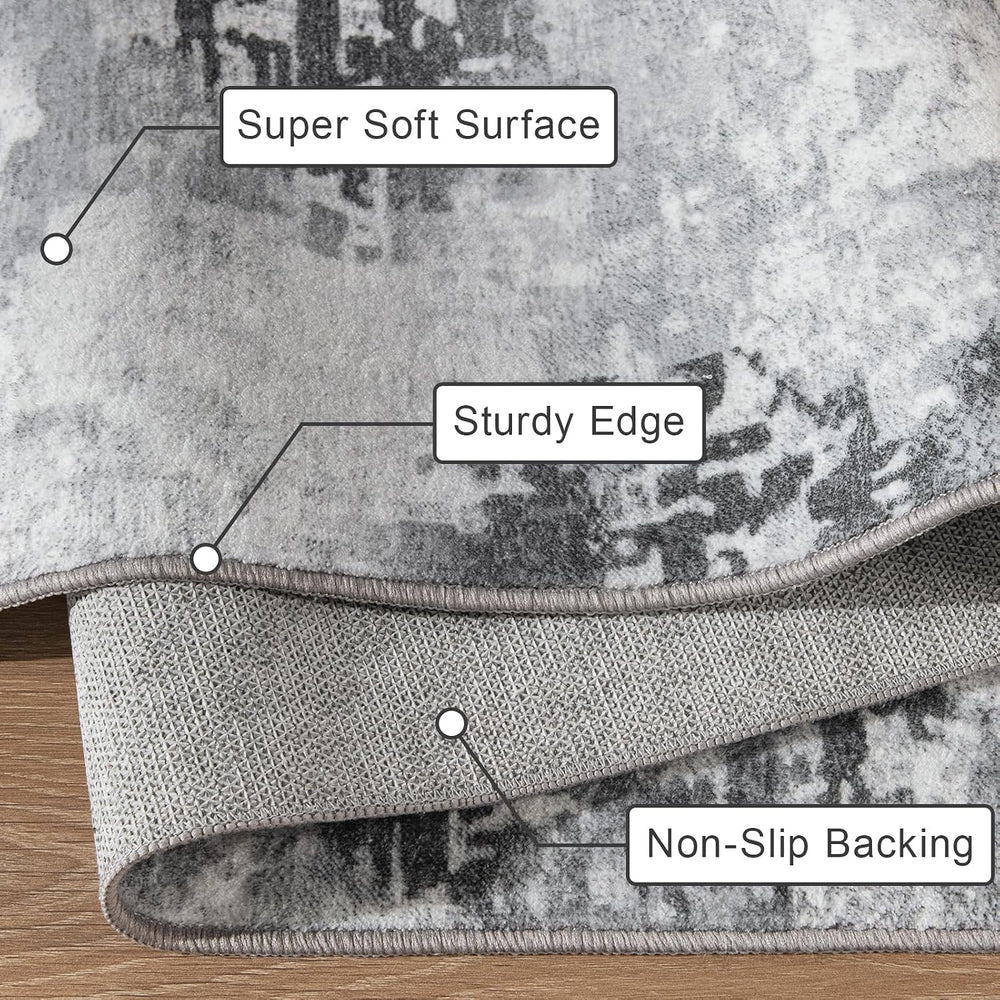 Kelarea Washable Area Rug 6x9, Non-Slip Low Pile Abstract Grey