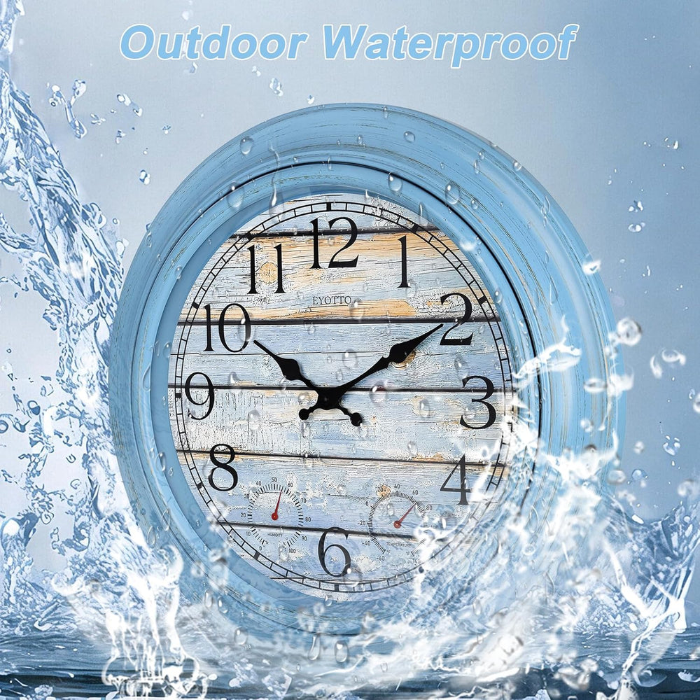 eYotto 18-Inch Outdoor Wall Clock with Waterproof Thermometer & Hygrometer