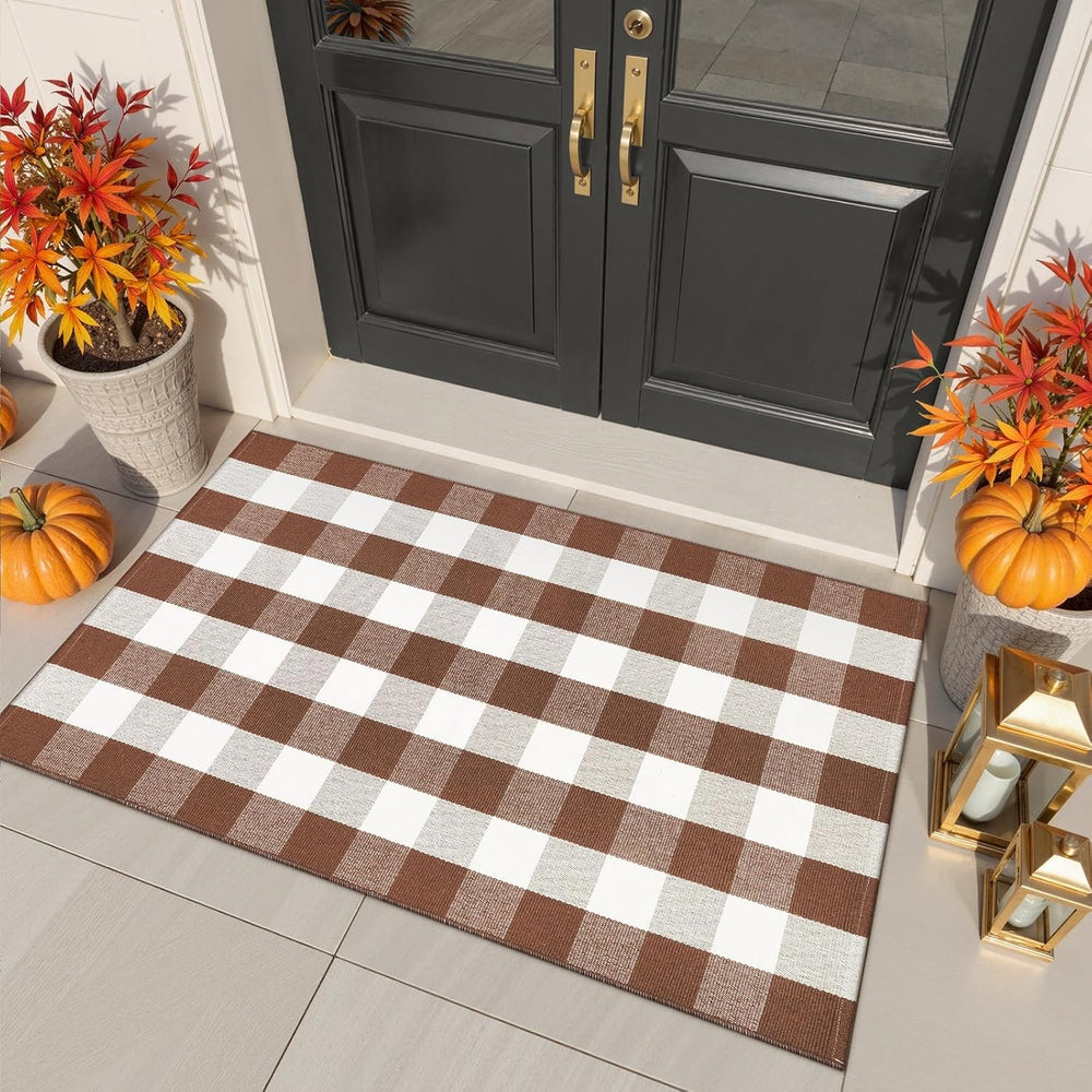 Buffalo Plaid Checkered Rug Fall Front Door Mat Washable Outdoor Rug 3'x5...