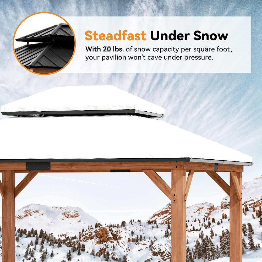 Modern Shade Permanent Wood Gazebo 10x12 with Double Galvanized Steel Roof