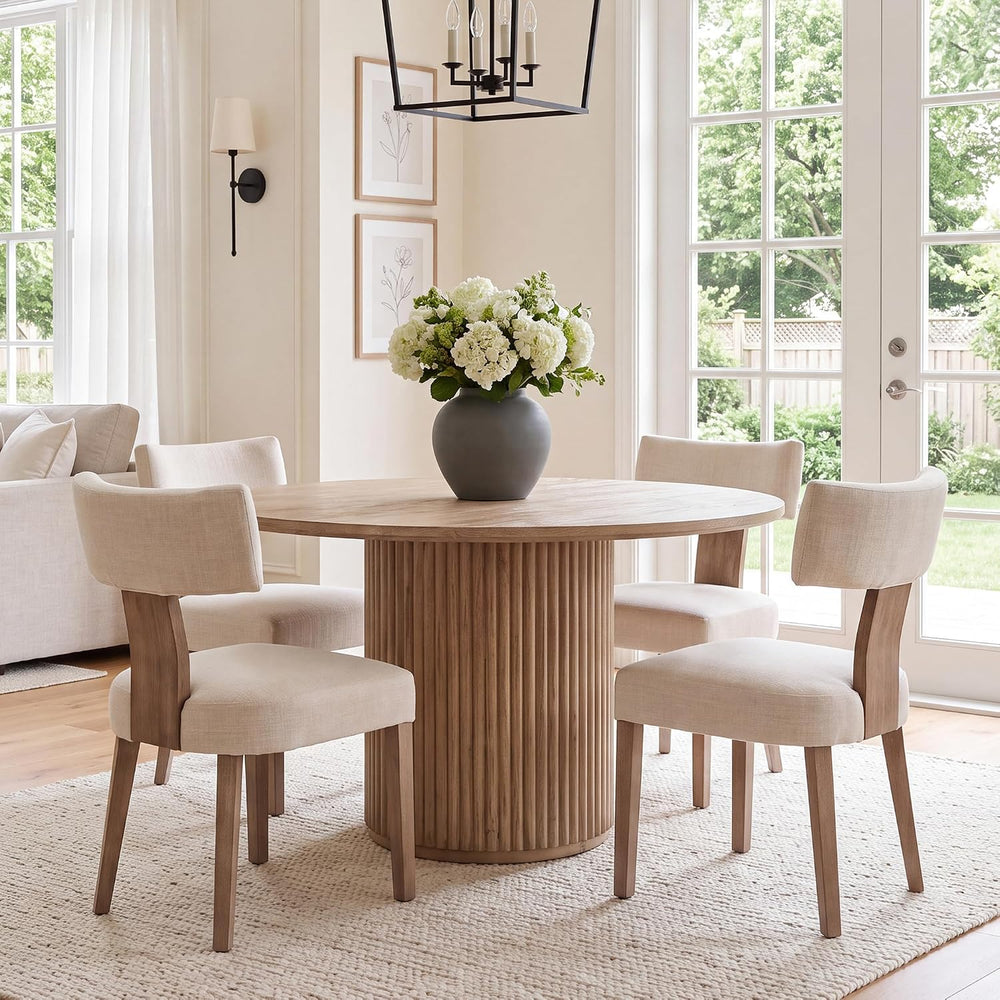 HNY Mid Century Modern Dining Chairs Set of 4, Upholstered Linen Kitchen &...