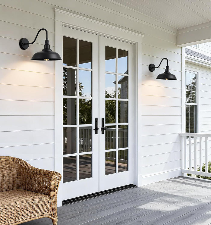 10" Outdoor Gooseneck Barn Lights, Black Farmhouse Fixtures, 2-Pack