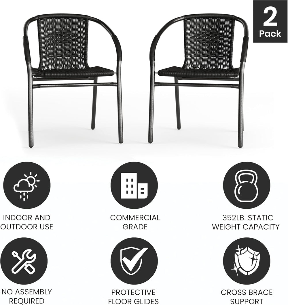 Flash Furniture Modern Rattan Indoor/Outdoor Restaurant Dining Chairs, Stacka...