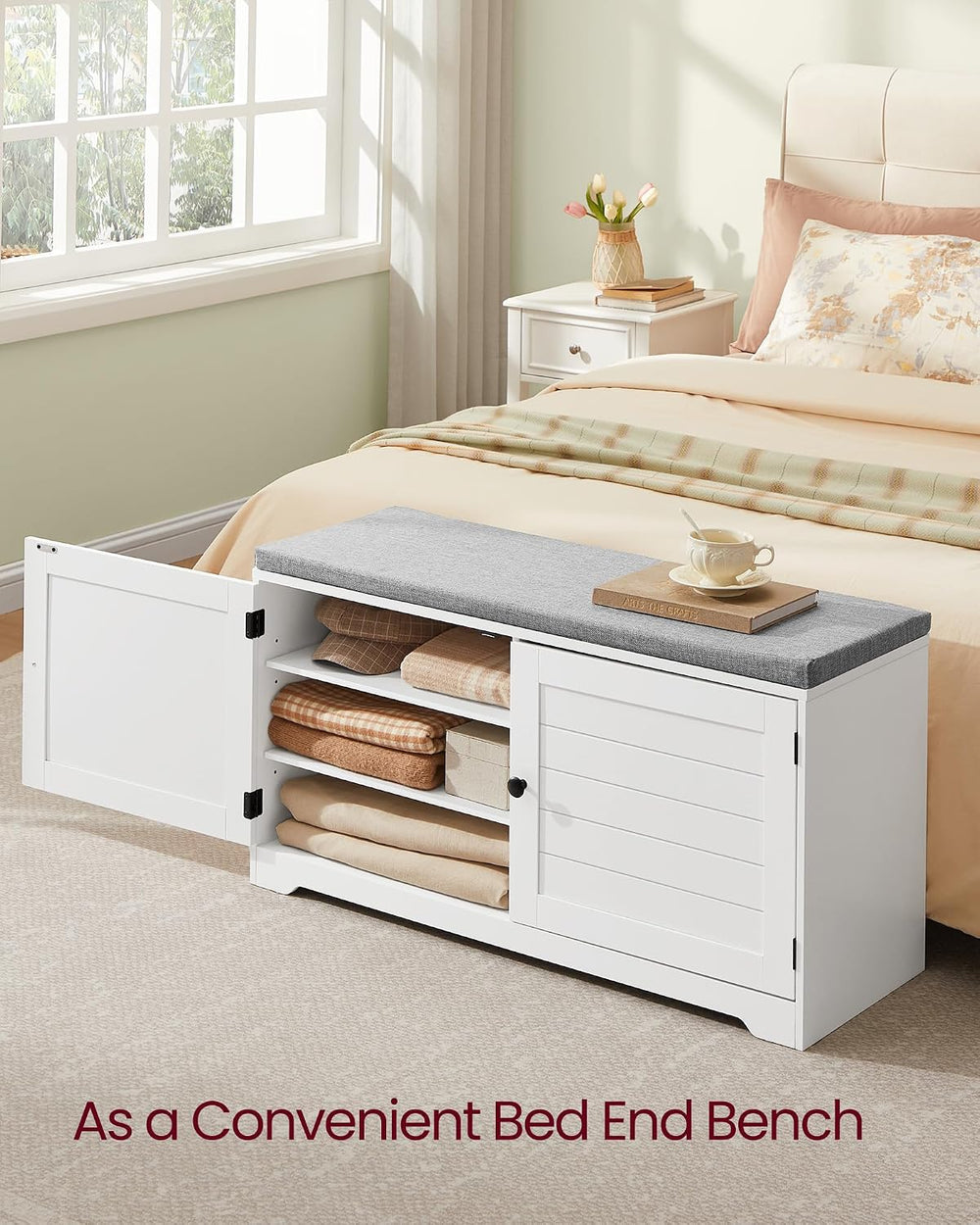 VASAGLE 3-Tier Shoe Storage Bench with Cushion, 14 x 39.8 x 20.7 Inches