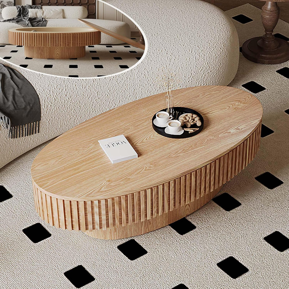 Oval Coffee Table with Storage Modern Coffee Table with Solid Wood Veneered
