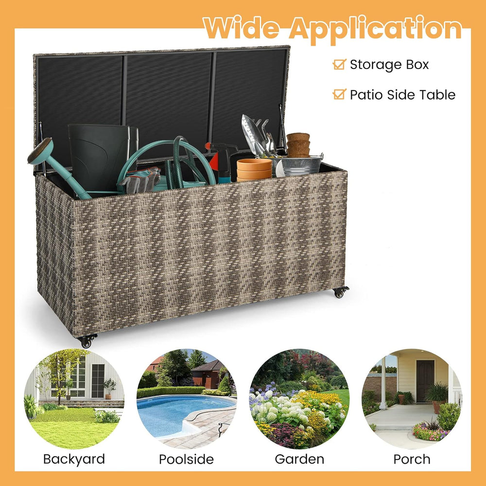 Giantex 96-Gallon Outdoor Storage Box - PE Wicker Deck Box with Lid, 4 Wheels...