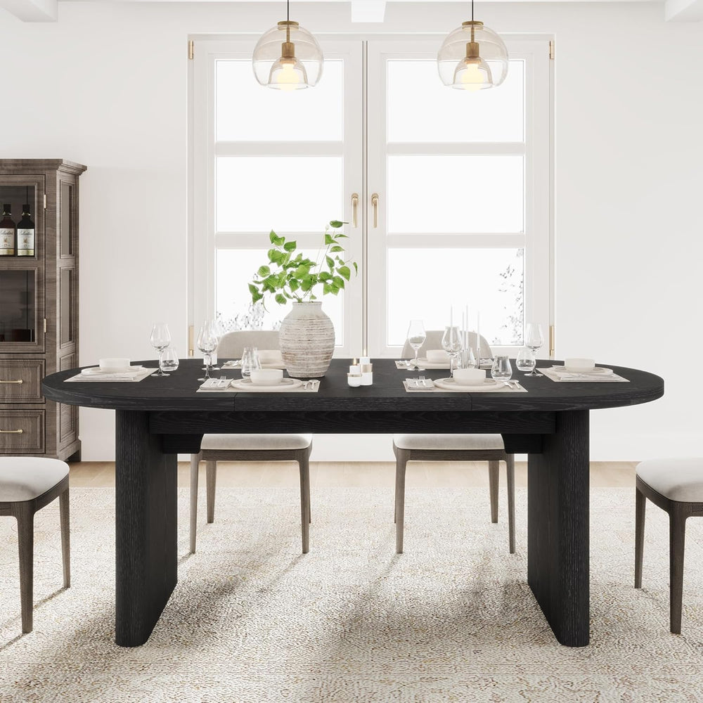 GarveeHome 70.87" Long Oval Dining Table with Wooden Base for 6-8 People