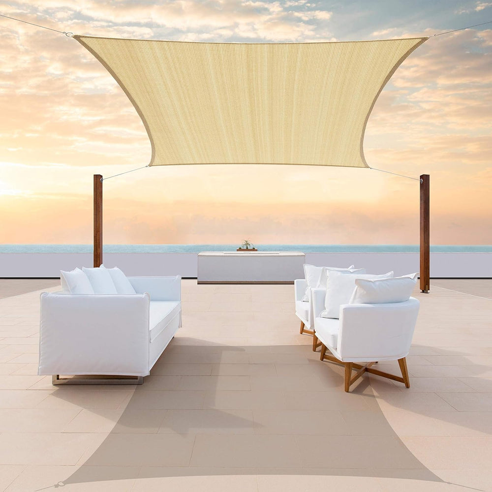 Colourtree 10' x 16' Beige Sun Shade Sail Rectangle Canopy Fabric Clo...
