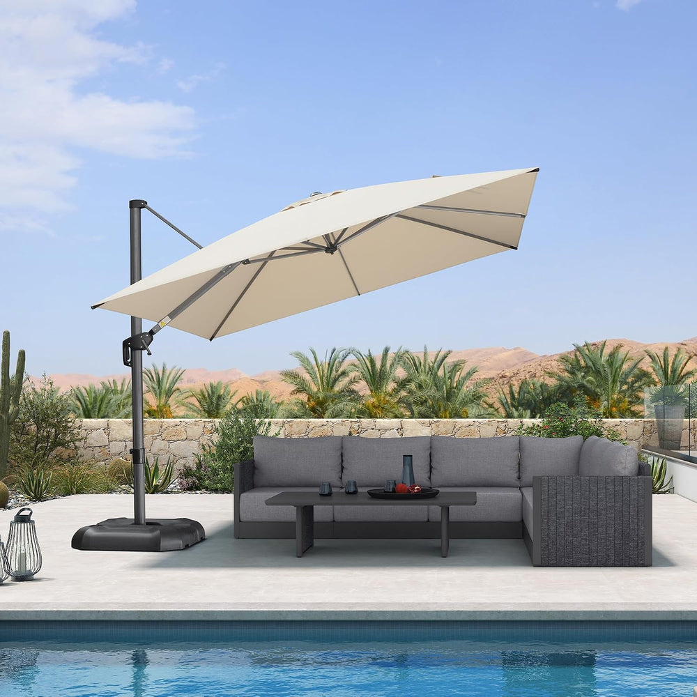 PURPLE LEAF Patio Umbrella Outdoor 10' x 10' Square 360° Rotation Beige