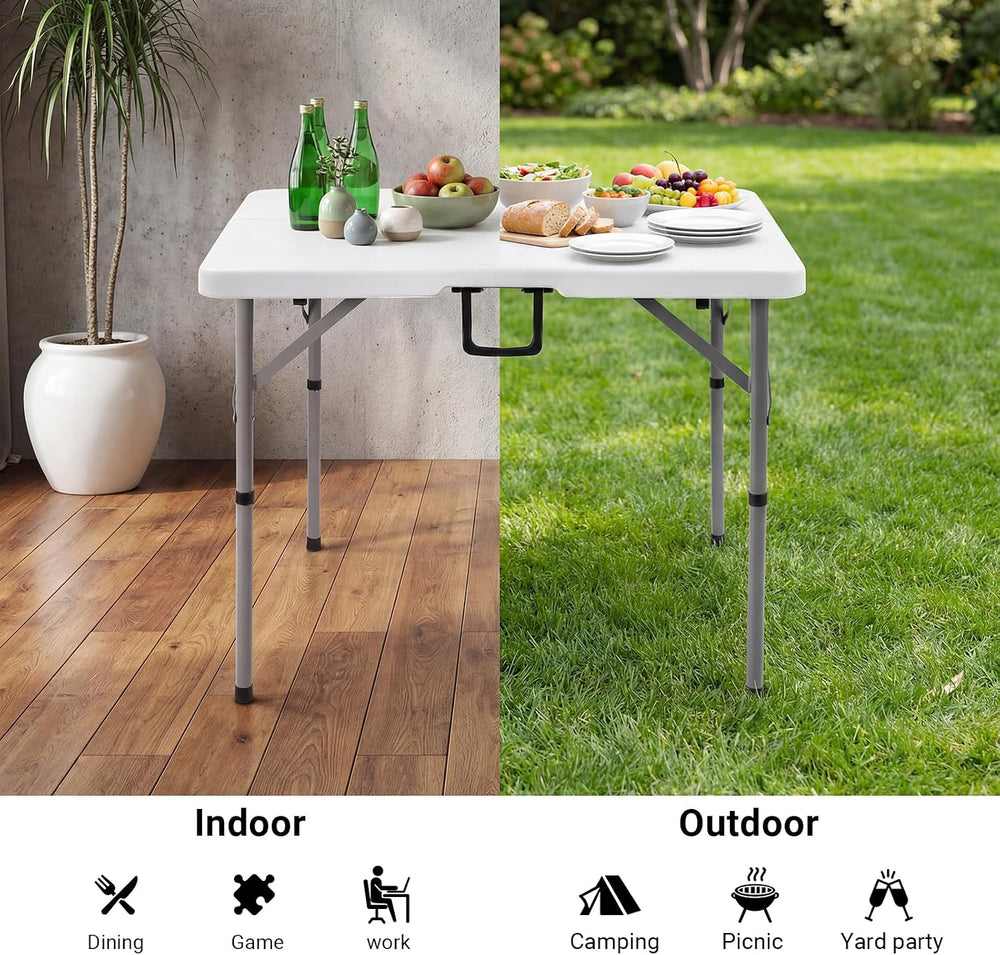 34" Folding Card Table,Square Portable Heavy Duty Plastic Game Table,White