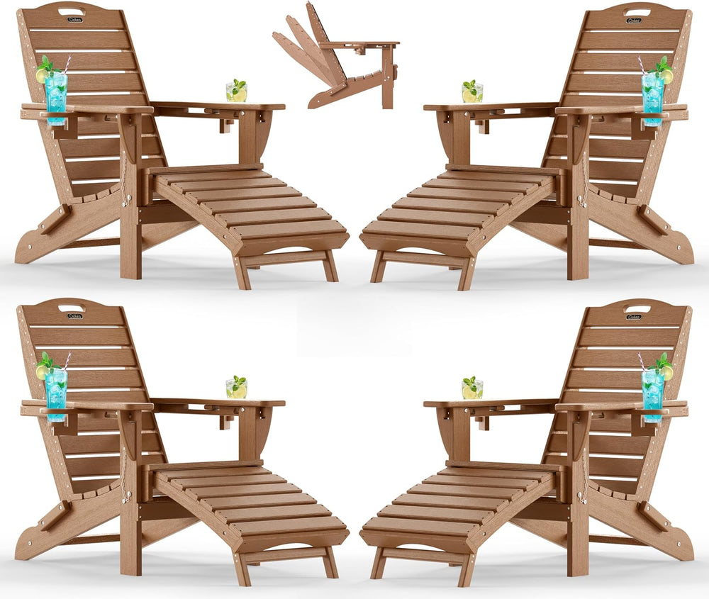 Ciokea HDPE Folding Adirondack Chair with Footrest,Teak,4