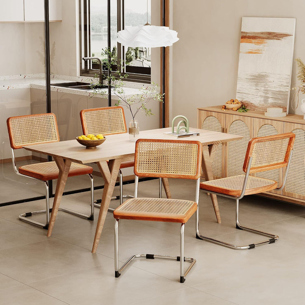 Alunaune Modern Mid Century Dining Chairs Set of 2, Upholstered Natural Ratta...