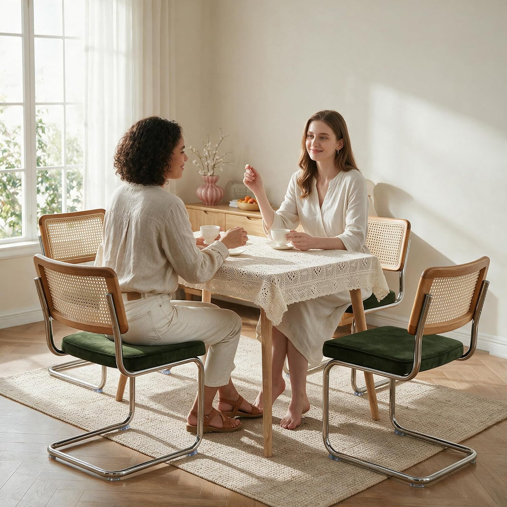 GrandNoor Natural Rattan Dining Chairs Set of 2, Cesca Design Kitchen Chair