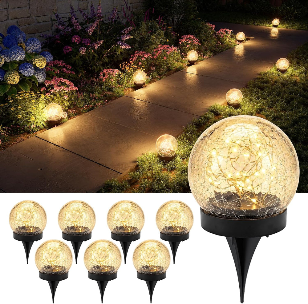 8 Pack 3.94" Warm White Solar Powered Crackle Glass Orb LED Lights