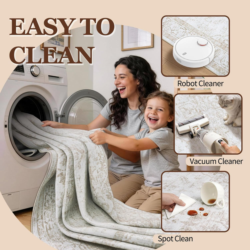 8x10 Area Rugs for Living Room Washable Non-Slip Rug Beige