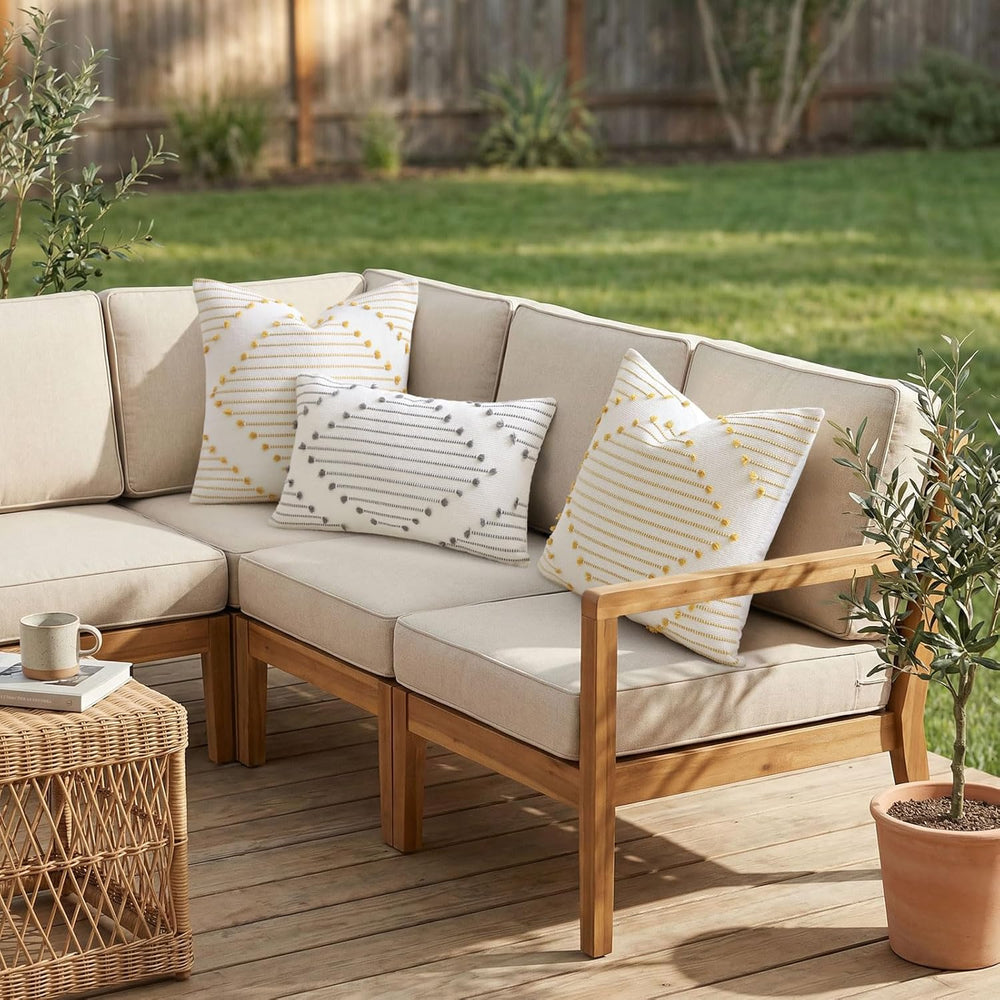 Mecatny Boho Outdoor Throw Pillow Covers 20x20 Set of 2 Grey & Cream White