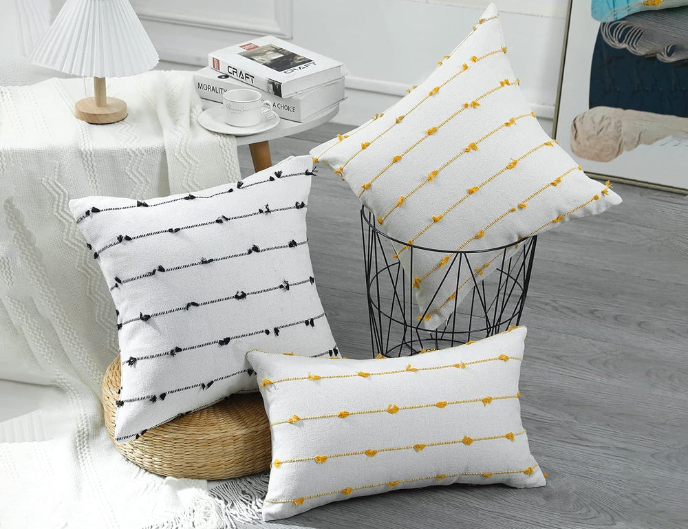 NUYECY Set of 2 Boho Throw Pillow Covers 30x30,Black Off White Neutral Couch ...