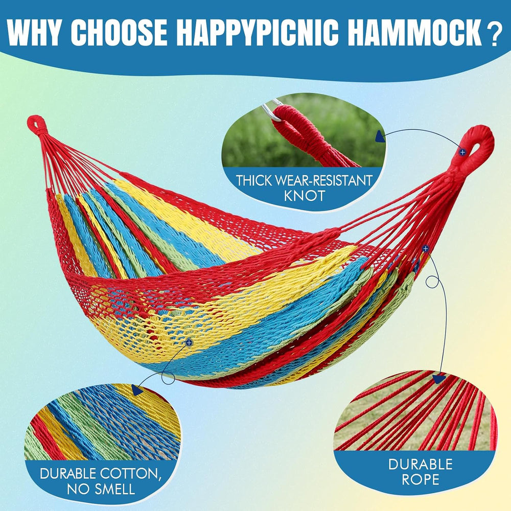 HappyPicnic Handwoven Mayan Hammock, Portable Family Hammock with Carry Bag