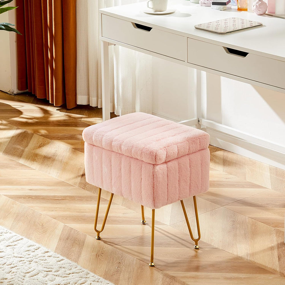 Sweetcrispy Vanity Stool Chair with Storage, 18.9”H x 16”L x 12.2”W Ottoman C...