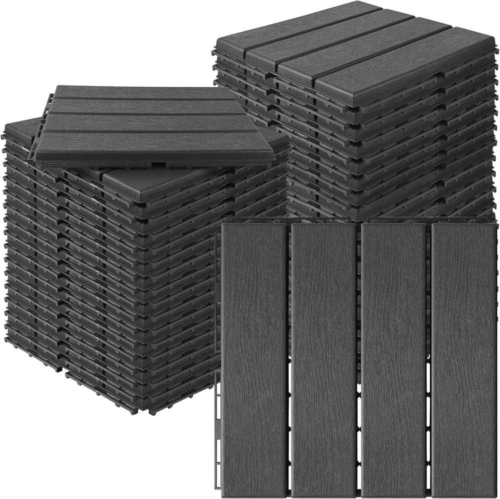 MYFAMIREA 36 Pcs Plastic Interlocking Deck Tiles 12" x 12" Patio Fl...