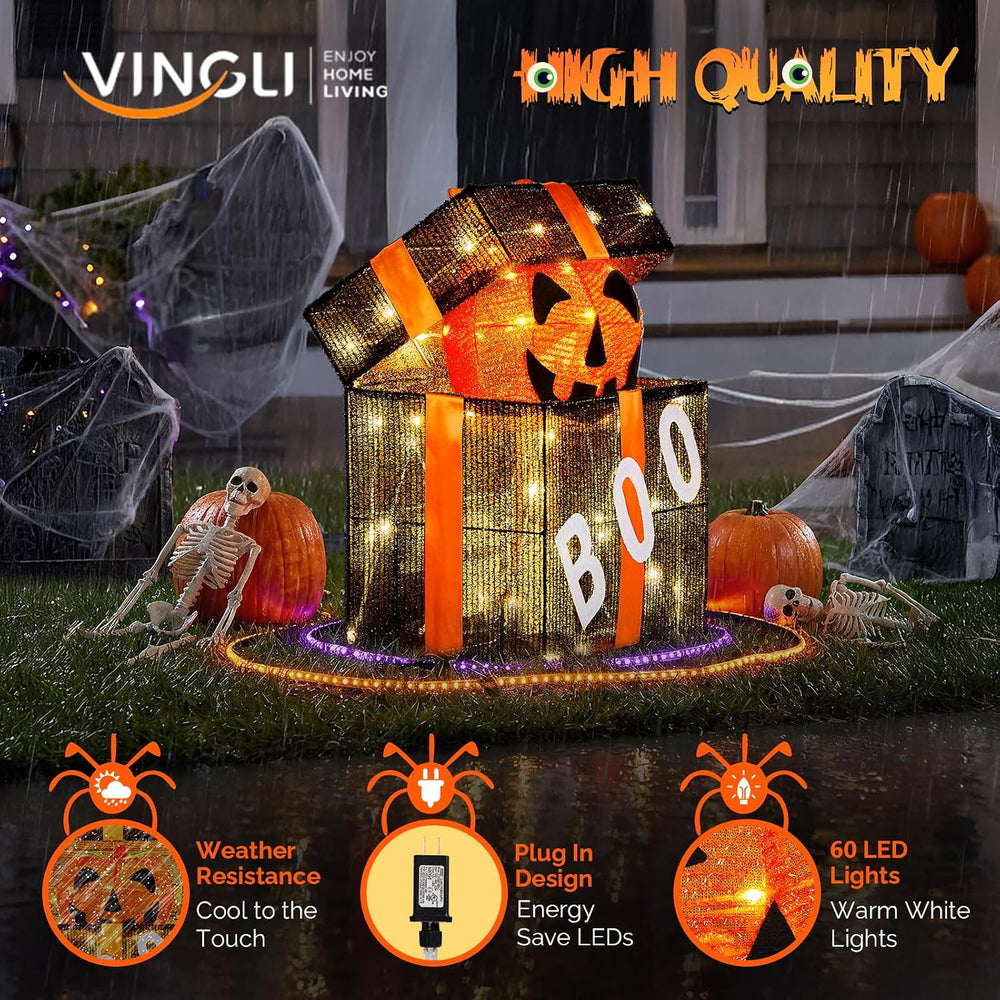 VINGLI Cute Halloween Decorations Outdoor, Animated Pumpkin Decorations Gift ...