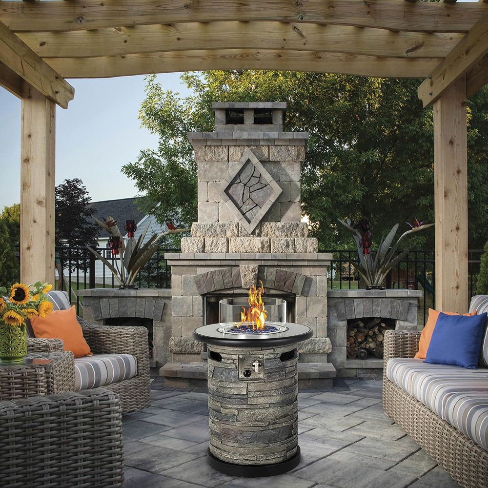BAIDE HOME Outdoor Propane Fire Pit Table, Round Porcelain Tile Top 22" ...