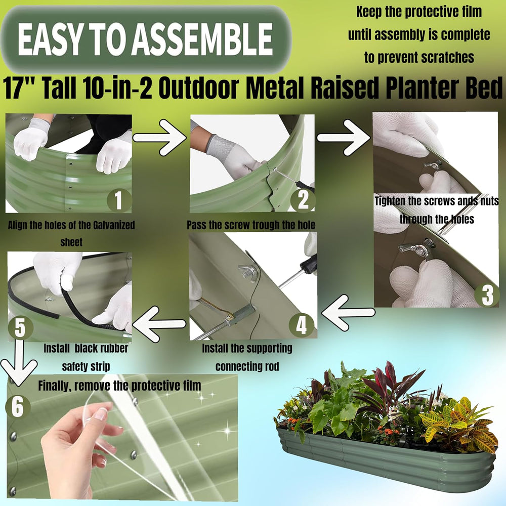 NestNature 17" Tall Galvanized Garden Bed,10-in-2 Modular Raised Garden Bed