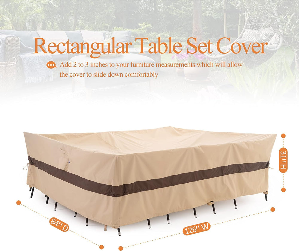 WJ-X3 XL Waterproof Patio Furniture Set Cover, 126x84x31, Beige & Coffee