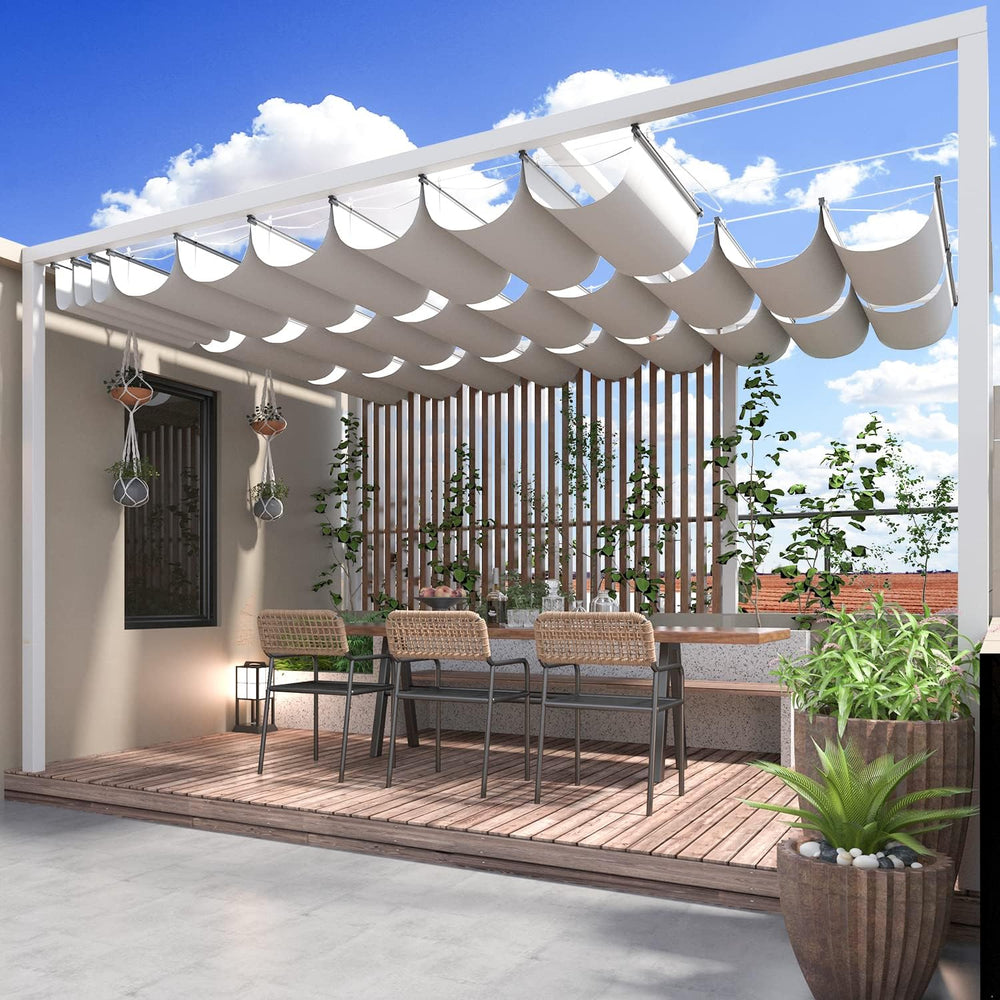 ECOOPTS 3'x12' Retractable Wave Sun Shade Canopy Pergola Cover Shade ...