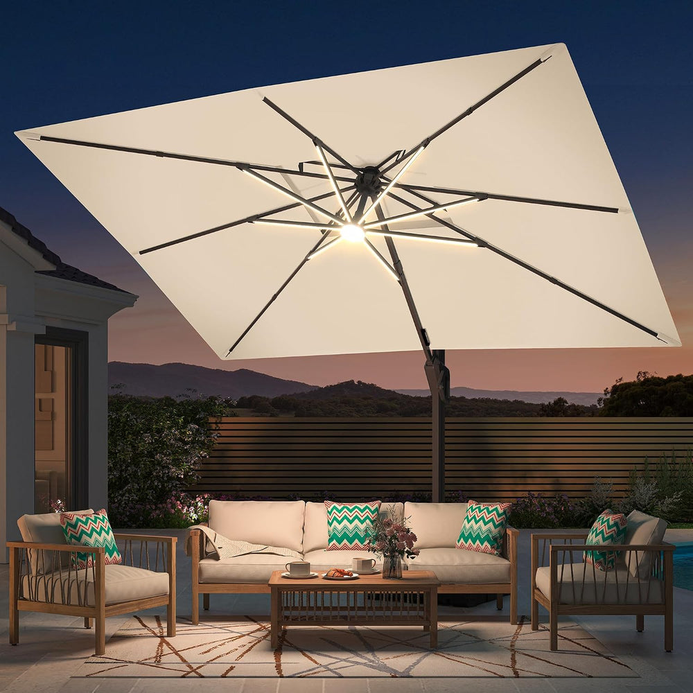 Deconk 9' X 12' Patio Umbrella with LED Lights Outdoor Cantilever Umb...