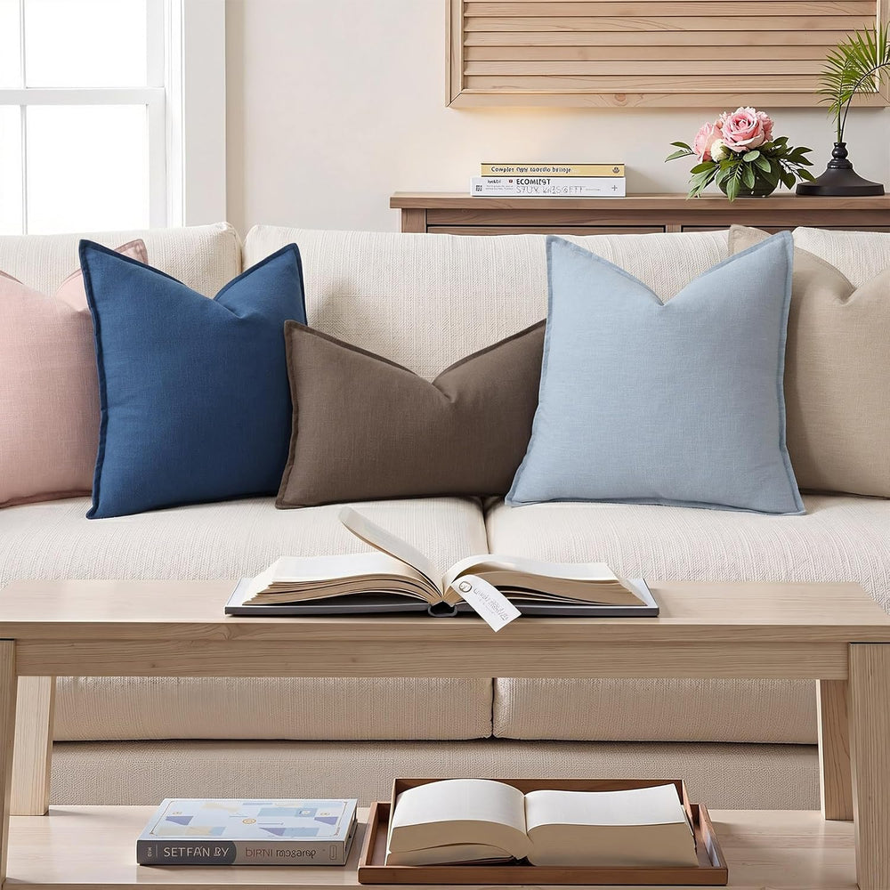 decorUhome Fall Blue Linen Throw Pillow Covers 24x24 Set of 2