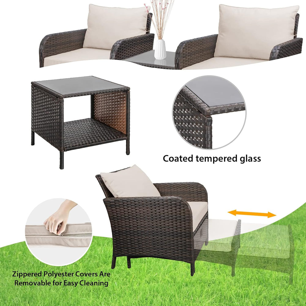 LEVELEVE Balcony Furniture 5 Piece Patio Conversation Set, PE Wicker Rattan O...