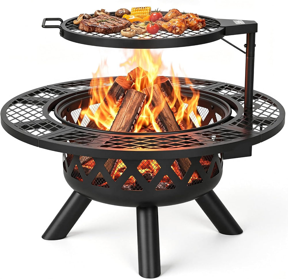Outdoor Fire Pits for Outside Wood Burning Fire Pit with Cooking Grill