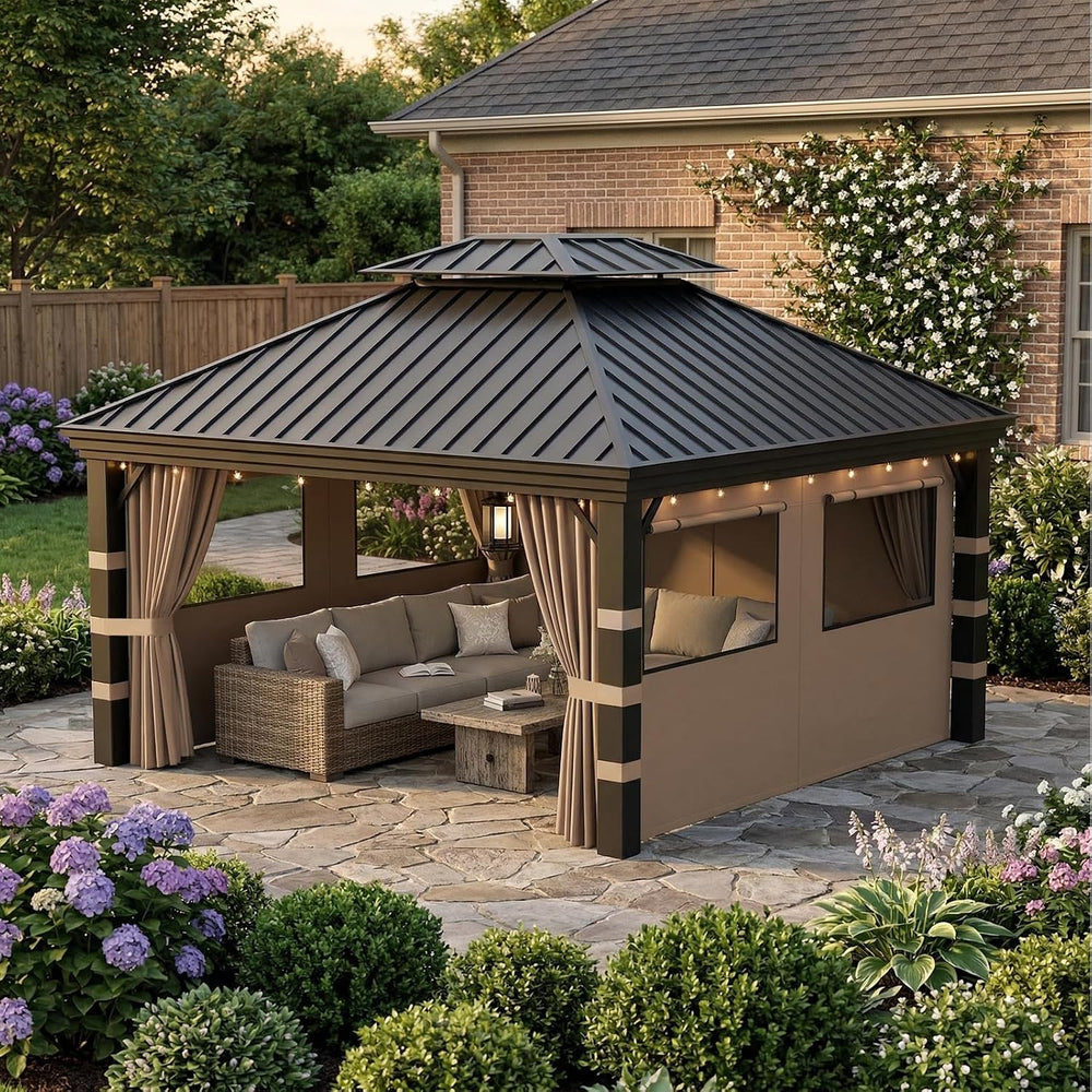 10x12 Gazebo Curtains Outdoor Waterproof, 4 Privacy Side Panels(Khaki)