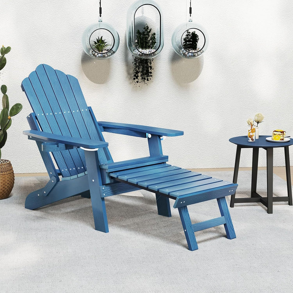 GIANTEX Folding Adirondack Chair, All-Weather Lounge Chair with Adjustable Ba...