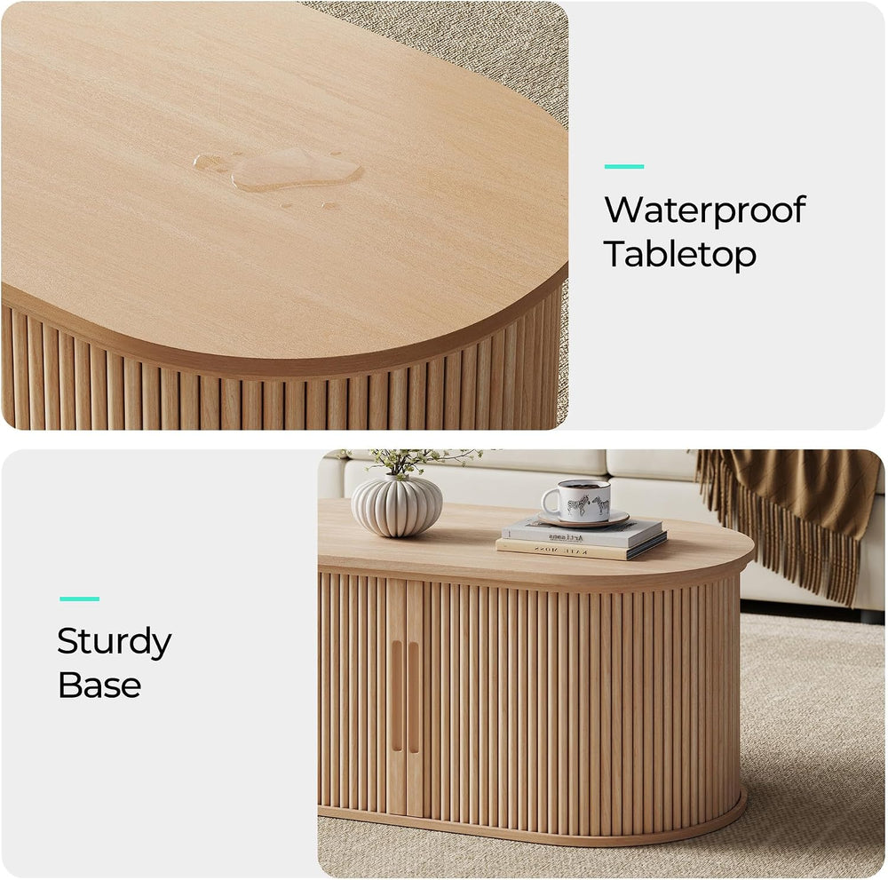 LINSY Lift Top Coffee Table, Oval Fluted Coffee Table with Storage, Boho Wood...