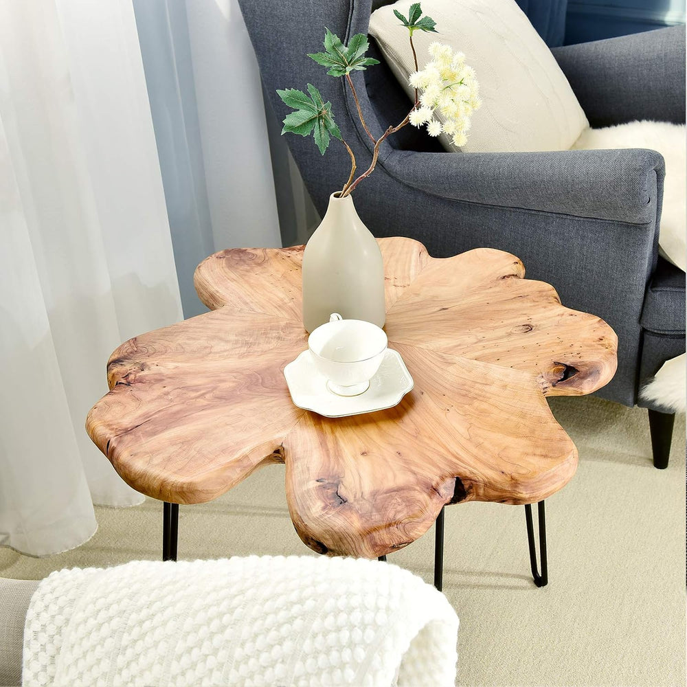 WELLAND Flower-Shaped Live Edge Cedar Coffee Table 32" W x 32" D x ...