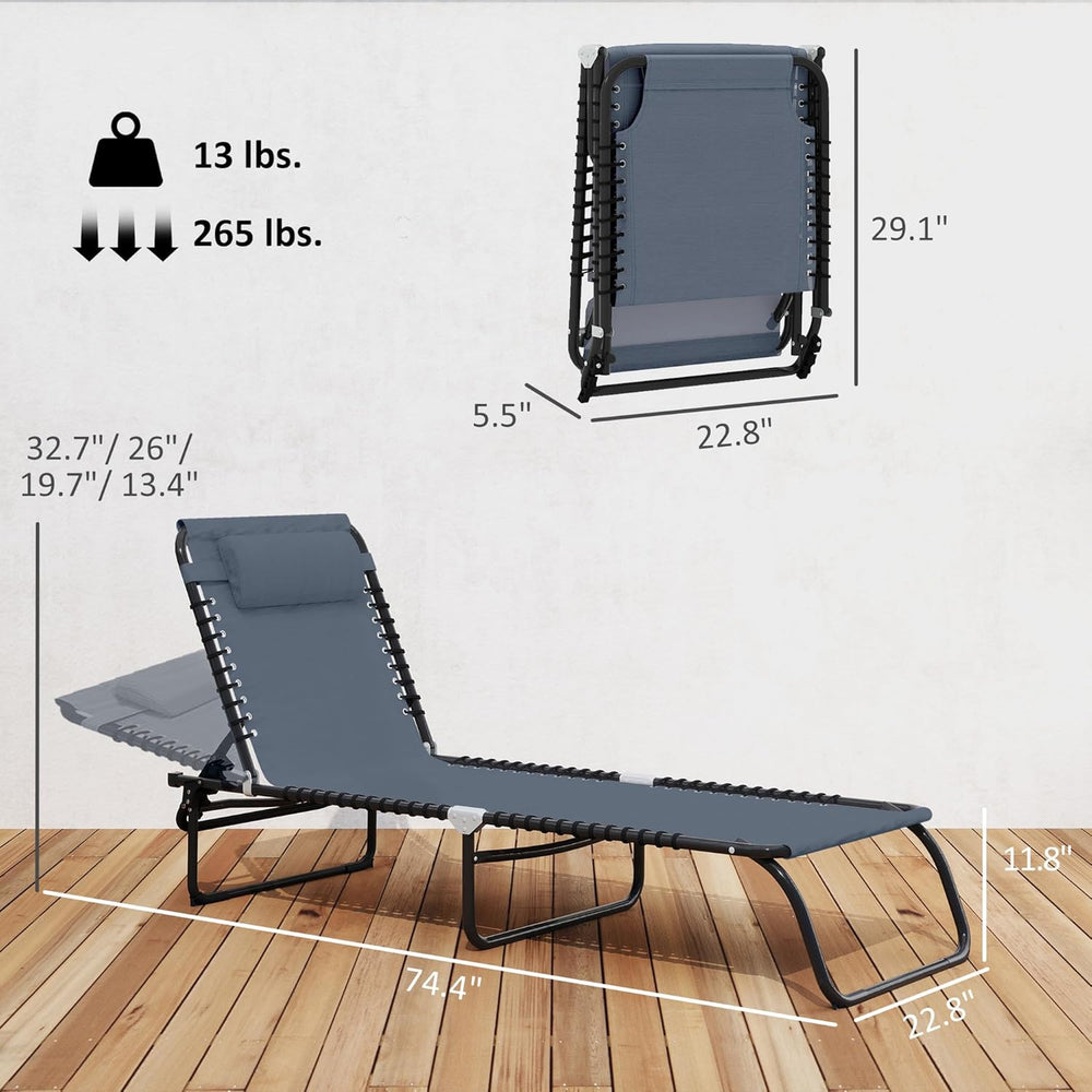 Outsunny Folding Chaise Lounge Chair Outdoor Mesh Seat Gray